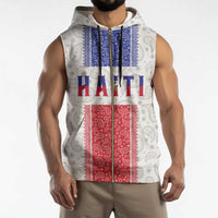 Custom Haiti Football Sleeveless Zip Hoodie Paisley Flag Pattern Design - Wonder Print Shop