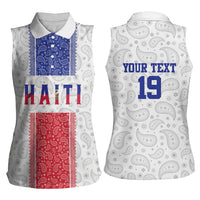 Custom Haiti Football Women Sleeveless Polo Shirt Paisley Flag Pattern Design - Wonder Print Shop