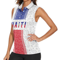 Custom Haiti Football Women Sleeveless Polo Shirt Paisley Flag Pattern Design - Wonder Print Shop