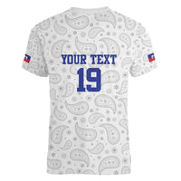 Custom Haiti Football Women V-Neck T-Shirt Paisley Flag Pattern Design - Wonder Print Shop