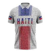 Custom Haiti Football Zipper Polo Shirt Paisley Flag Pattern Design - Wonder Print Shop