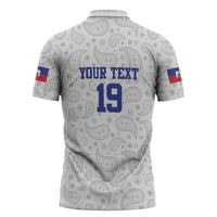 Custom Haiti Football Zipper Polo Shirt Paisley Flag Pattern Design - Wonder Print Shop