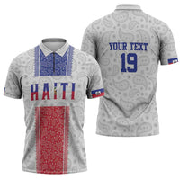 Custom Haiti Football Zipper Polo Shirt Paisley Flag Pattern Design - Wonder Print Shop