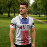 Custom Haiti Football Zipper Polo Shirt Paisley Flag Pattern Design - Wonder Print Shop