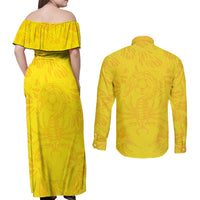 Colombia Rene Higuita Scorpion Kick Couples Matching Off Shoulder Maxi Dress and Long Sleeve Button Shirt Home Retro 1995 Goalkeeper Legend - Wonder Print Shop