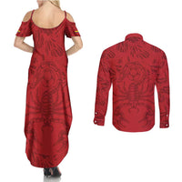 Colombia Rene Higuita Scorpion Kick Couples Matching Summer Maxi Dress and Long Sleeve Button Shirt Away Retro 1995 Goalkeeper Legend - Wonder Print Shop
