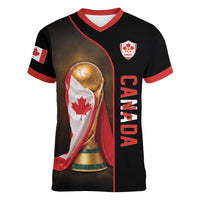 Personalized Canada Football 2026 Women V-Neck T-Shirt Trophy Flag Pride Art