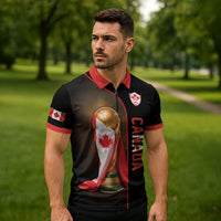 Personalized Canada Football 2026 Zipper Polo Shirt Trophy Flag Pride Art