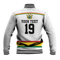 Custom World Football 2026 Ghana Baseball Jacket Black Star Adinkra Heritage White Version