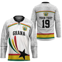 Custom World Football 2026 Ghana Hockey Jersey Black Star Adinkra Heritage White Version