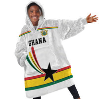 Custom World Football 2026 Ghana Kid Wearable Blanket Hoodie Black Star Adinkra Heritage White Version