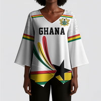 Custom World Football 2026 Ghana Kimono Sleeve Blouse Black Star Adinkra Heritage White Version