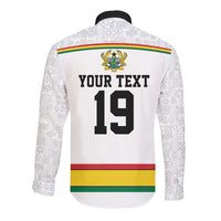 Custom World Football 2026 Ghana Long Sleeve Button Shirt Black Star Adinkra Heritage White Version