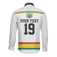 Custom World Football 2026 Ghana Long Sleeve Button Shirt Black Star Adinkra Heritage White Version