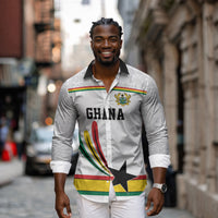 Custom World Football 2026 Ghana Long Sleeve Button Shirt Black Star Adinkra Heritage White Version