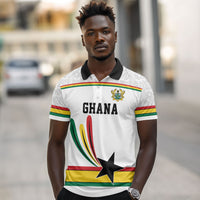 Custom World Football 2026 Ghana Polo Shirt Black Star Adinkra Heritage White Version