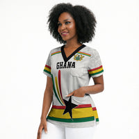 Custom World Football 2026 Ghana Scrub Top Black Star Adinkra Heritage White Version