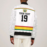 Custom World Football 2026 Ghana Sleeve Zip Bomber Jacket Black Star Adinkra Heritage White Version