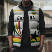 Custom World Football 2026 Ghana Sleeveless Puffer Jacket Black Star Adinkra Heritage White Version