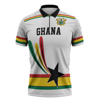 Custom World Football 2026 Ghana Zipper Polo Shirt Black Star Adinkra Heritage White Version