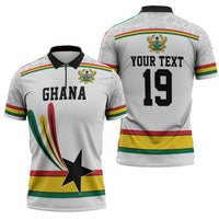 Custom World Football 2026 Ghana Zipper Polo Shirt Black Star Adinkra Heritage White Version