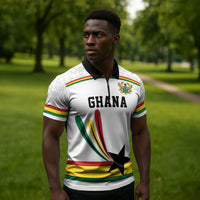 Custom World Football 2026 Ghana Zipper Polo Shirt Black Star Adinkra Heritage White Version