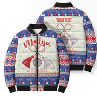Personalized Moldova Christmas Bomber Puffer Jacket Martisor Moldova Traditional - Wonder Print Shop