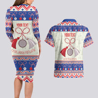 Personalized Moldova Christmas Couples Matching Long Sleeve Bodycon Dress and Hawaiian Shirt Martisor Moldova Traditional - Wonder Print Shop