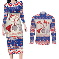 Personalized Moldova Christmas Couples Matching Long Sleeve Bodycon Dress and Long Sleeve Button Shirt Martisor Moldova Traditional - Wonder Print Shop