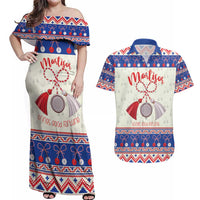 Personalized Moldova Christmas Couples Matching Off Shoulder Maxi Dress and Hawaiian Shirt Martisor Moldova Traditional - Wonder Print Shop