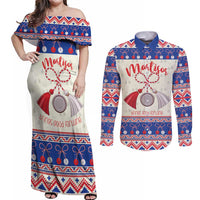 Personalized Moldova Christmas Couples Matching Off Shoulder Maxi Dress and Long Sleeve Button Shirt Martisor Moldova Traditional - Wonder Print Shop
