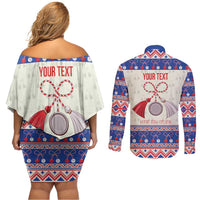 Personalized Moldova Christmas Couples Matching Off Shoulder Short Dress and Long Sleeve Button Shirt Martisor Moldova Traditional - Wonder Print Shop
