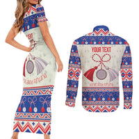 Personalized Moldova Christmas Couples Matching Short Sleeve Bodycon Dress and Long Sleeve Button Shirt Martisor Moldova Traditional - Wonder Print Shop