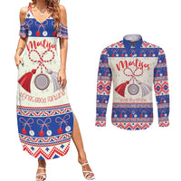 Personalized Moldova Christmas Couples Matching Summer Maxi Dress and Long Sleeve Button Shirt Martisor Moldova Traditional - Wonder Print Shop