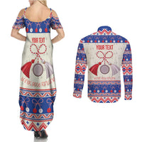 Personalized Moldova Christmas Couples Matching Summer Maxi Dress and Long Sleeve Button Shirt Martisor Moldova Traditional - Wonder Print Shop