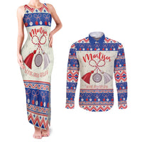 Personalized Moldova Christmas Couples Matching Tank Maxi Dress and Long Sleeve Button Shirt Martisor Moldova Traditional - Wonder Print Shop