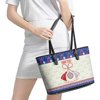 Personalized Moldova Christmas Leather Tote Bag Martisor Moldova Traditional - Wonder Print Shop