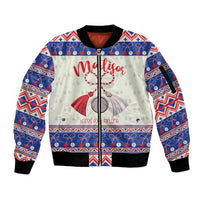 Personalized Moldova Christmas Sleeve Zip Bomber Jacket Martisor Moldova Traditional - Wonder Print Shop