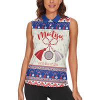 Personalized Moldova Christmas Women Sleeveless Polo Shirt Martisor Moldova Traditional - Wonder Print Shop