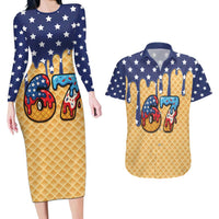 American Flag Ice Cream Drip Couples Matching Long Sleeve Bodycon Dress and Hawaiian Shirt 67 Meme Gen Alpha Slang Tee - Wonder Print Shop