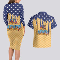 American Flag Ice Cream Drip Couples Matching Long Sleeve Bodycon Dress and Hawaiian Shirt 67 Meme Gen Alpha Slang Tee - Wonder Print Shop