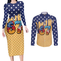 American Flag Ice Cream Drip Couples Matching Long Sleeve Bodycon Dress and Long Sleeve Button Shirt 67 Meme Gen Alpha Slang Tee - Wonder Print Shop