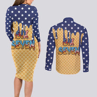 American Flag Ice Cream Drip Couples Matching Long Sleeve Bodycon Dress and Long Sleeve Button Shirt 67 Meme Gen Alpha Slang Tee - Wonder Print Shop