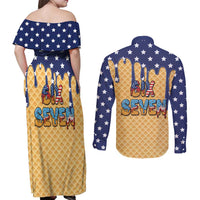 American Flag Ice Cream Drip Couples Matching Off Shoulder Maxi Dress and Long Sleeve Button Shirt 67 Meme Gen Alpha Slang Tee - Wonder Print Shop