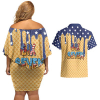 American Flag Ice Cream Drip Couples Matching Off Shoulder Short Dress and Hawaiian Shirt 67 Meme Gen Alpha Slang Tee - Wonder Print Shop