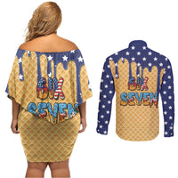 American Flag Ice Cream Drip Couples Matching Off Shoulder Short Dress and Long Sleeve Button Shirt 67 Meme Gen Alpha Slang Tee - Wonder Print Shop