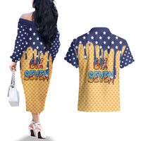 American Flag Ice Cream Drip Couples Matching Off The Shoulder Long Sleeve Dress and Hawaiian Shirt 67 Meme Gen Alpha Slang Tee - Wonder Print Shop