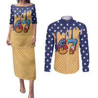American Flag Ice Cream Drip Couples Matching Puletasi and Long Sleeve Button Shirt 67 Meme Gen Alpha Slang Tee - Wonder Print Shop