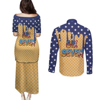 American Flag Ice Cream Drip Couples Matching Puletasi and Long Sleeve Button Shirt 67 Meme Gen Alpha Slang Tee - Wonder Print Shop