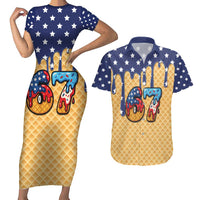 American Flag Ice Cream Drip Couples Matching Short Sleeve Bodycon Dress and Hawaiian Shirt 67 Meme Gen Alpha Slang Tee - Wonder Print Shop